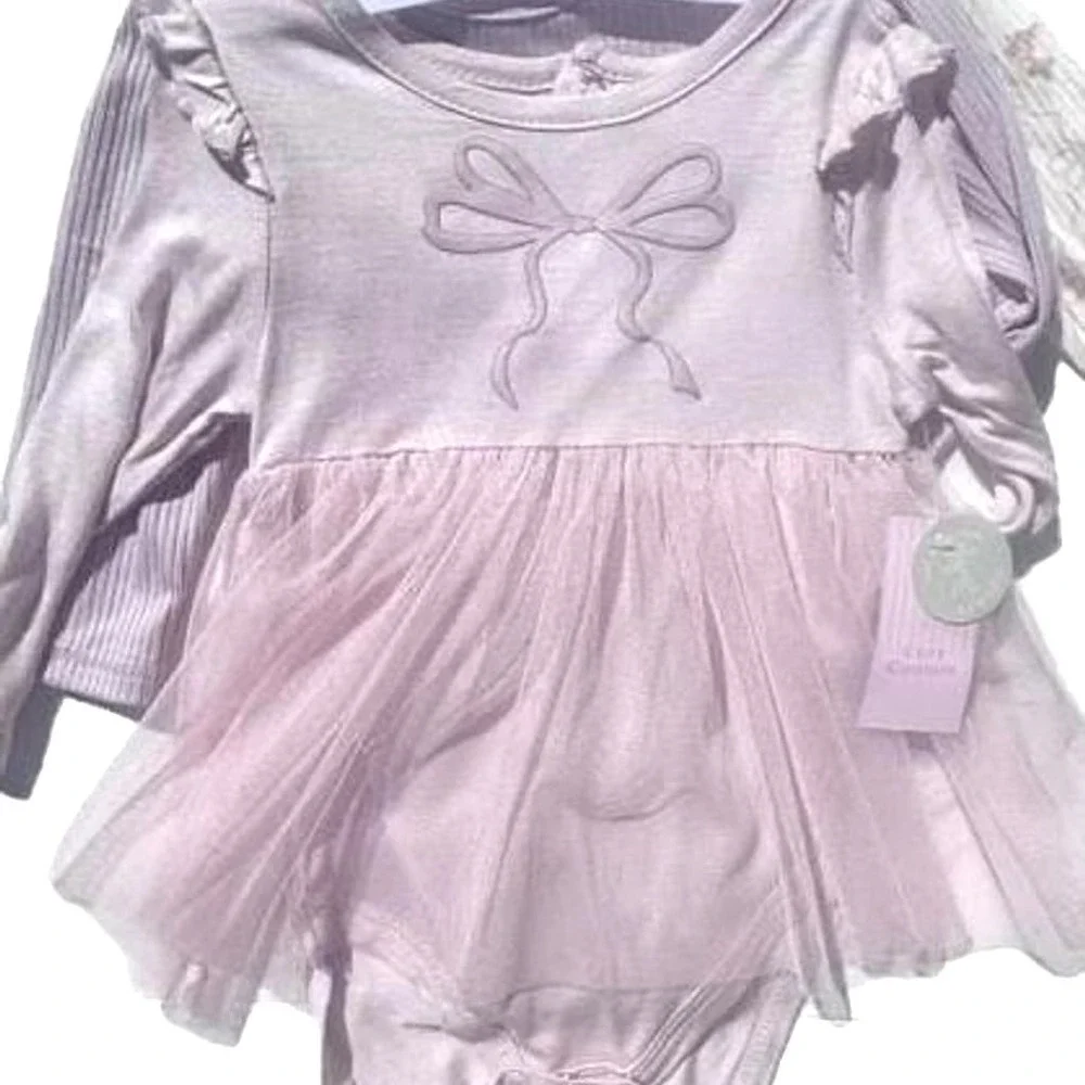 Cozy Couture Baby 100% Bamboo 3-Pack Long Sleeve Bodysuits & Tulle Tutu Dress